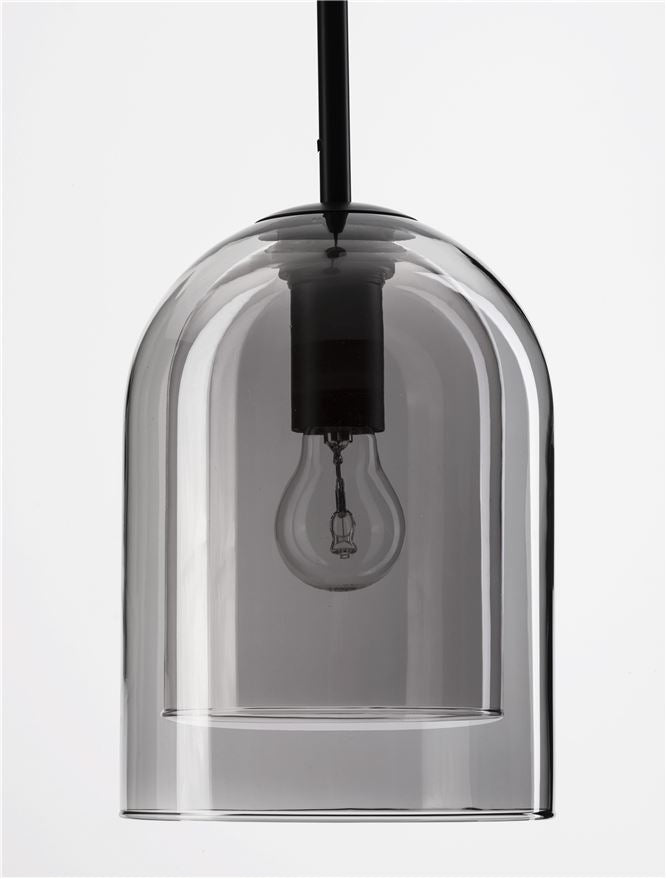 VEL Layered Smoked Glass & Black Metal Single Pendant - ID 11813