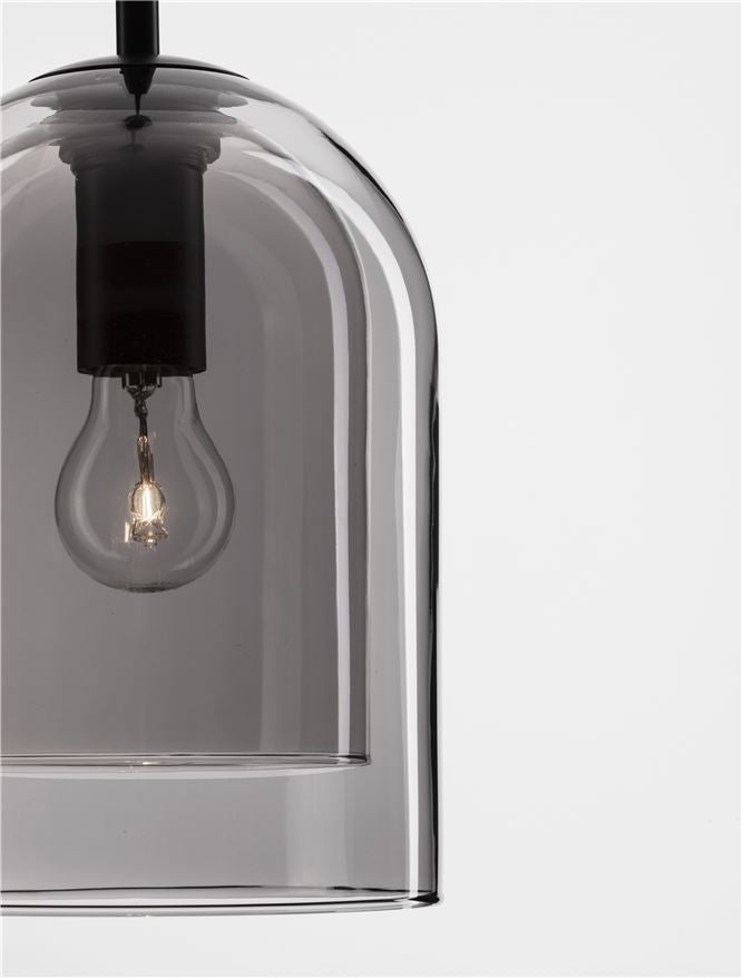 VEL Layered Smoked Glass & Black Metal Single Pendant - ID 11813
