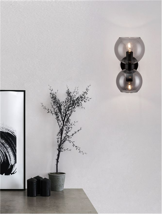 PAL Smoked Glass & Black Metal Twin Wall Light - ID 11836