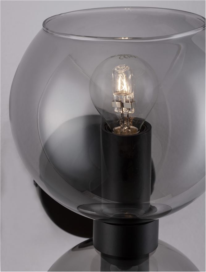 PAL Smoked Glass & Black Metal Twin Wall Light - ID 11836