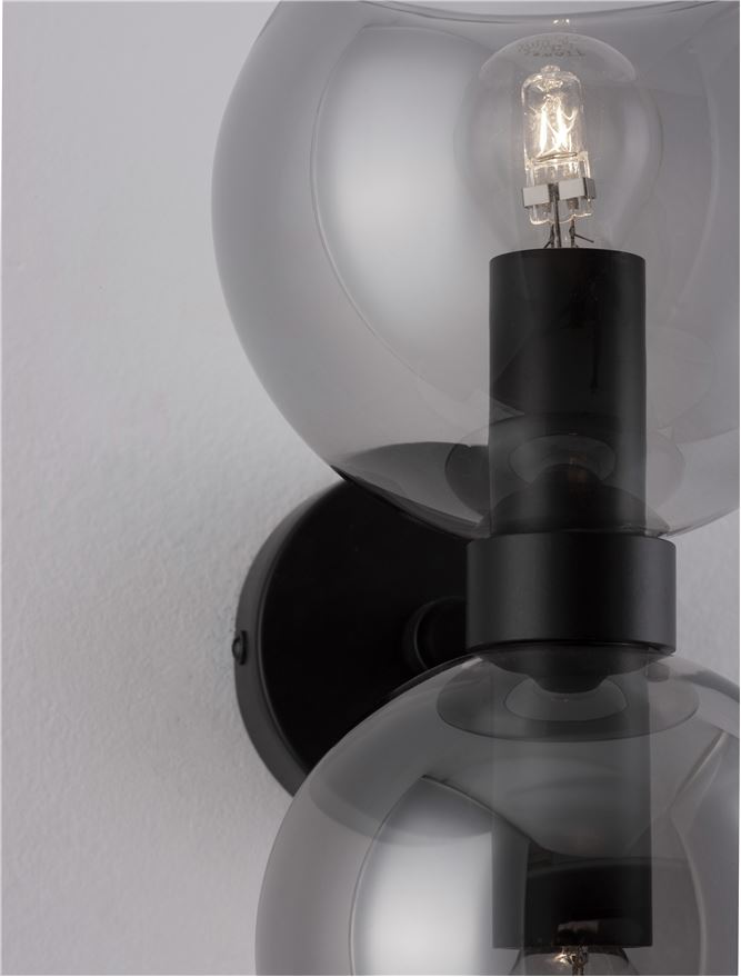 PAL Smoked Glass & Black Metal Twin Wall Light - ID 11836