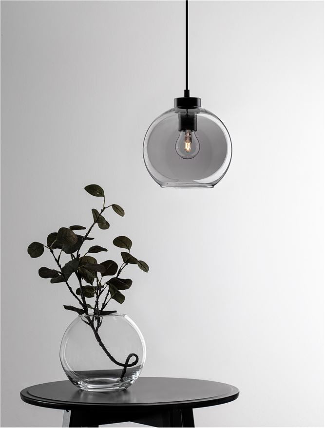 PAL Smoked Glass & Black Metal Single Pendant - ID 11833