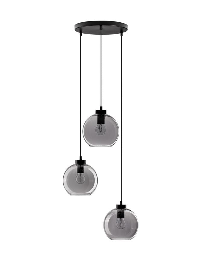 PAL Smoked Glass & Black Metal 3 Lamp Multi Pendant - ID 11835