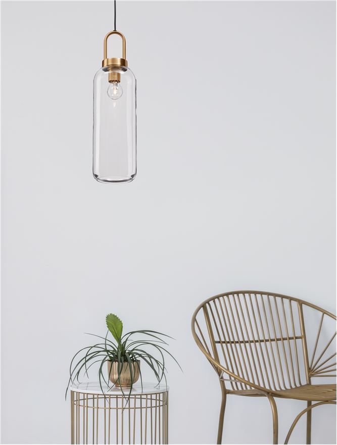 IRV Clear Glass & Brass Gold Metal Single Long Pendant - ID 11851