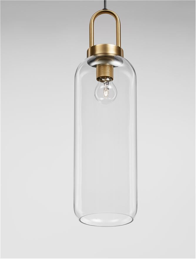 IRV Clear Glass & Brass Gold Metal Single Long Pendant - ID 11851