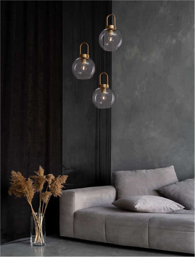 IRV Clear Glass & Brass Gold Metal 3 Lamp Multi Pendant - ID 11849