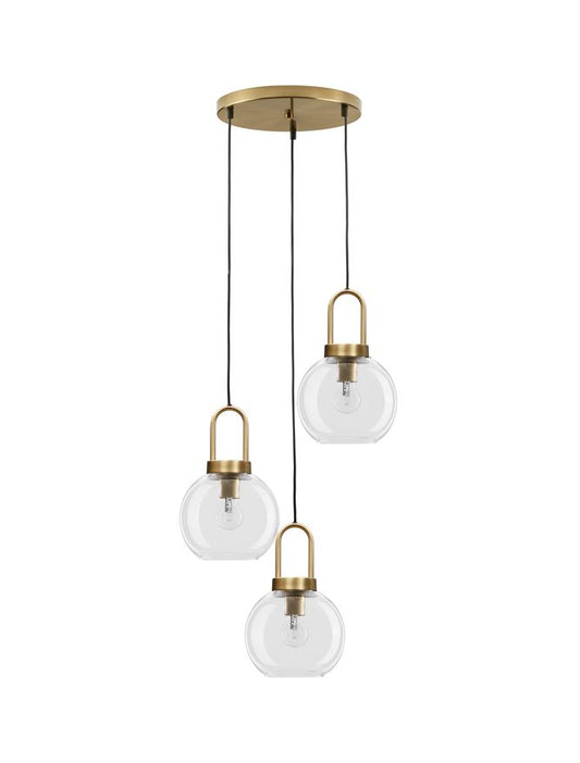IRV Clear Glass & Brass Gold Metal 3 Lamp Multi Pendant - ID 11849