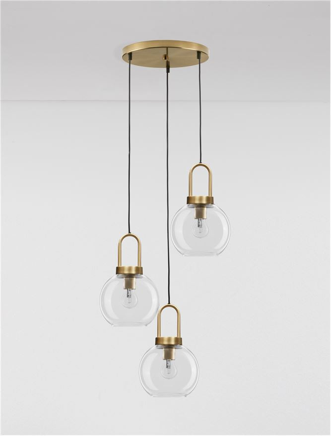 IRV Clear Glass & Brass Gold Metal 3 Lamp Multi Pendant - ID 11849