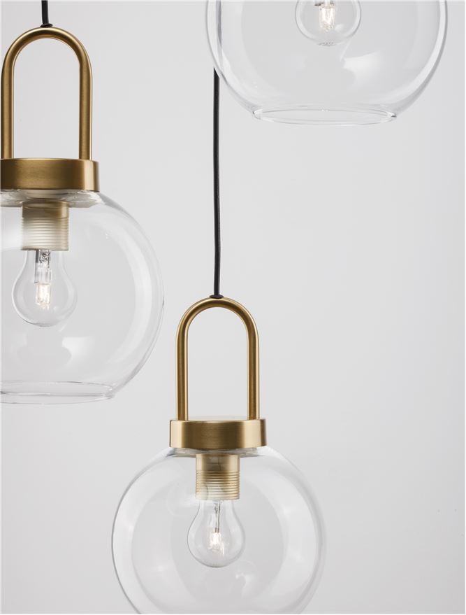 IRV Clear Glass & Brass Gold Metal 3 Lamp Multi Pendant - ID 11849