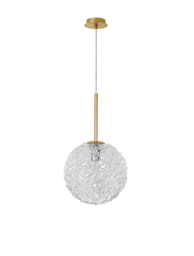MIRA Clear Structured Glass & Brass Gold Steel Large Single Pendant - ID 10546