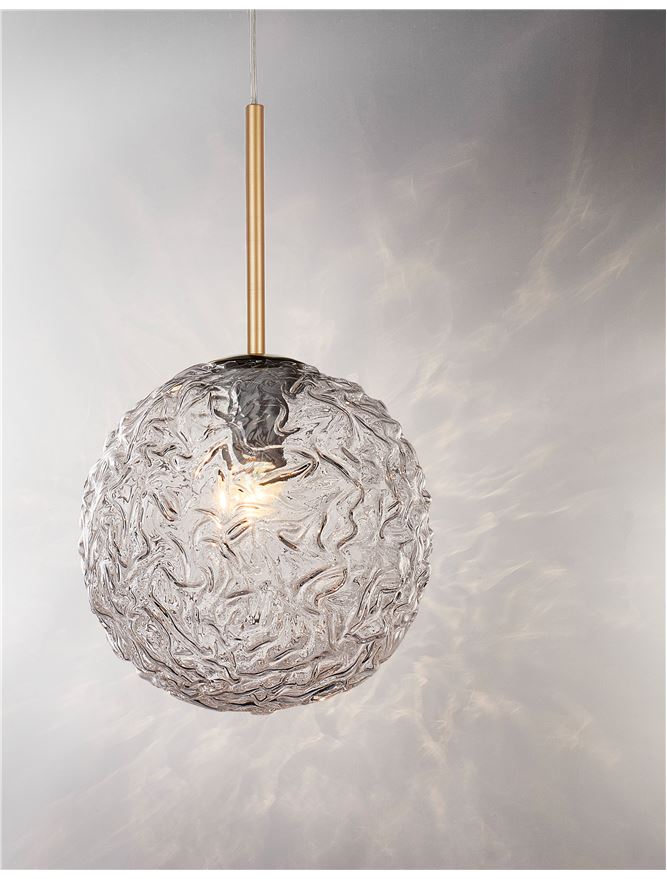 MIRA Clear Structured Glass & Brass Gold Steel Large Single Pendant - ID 10546