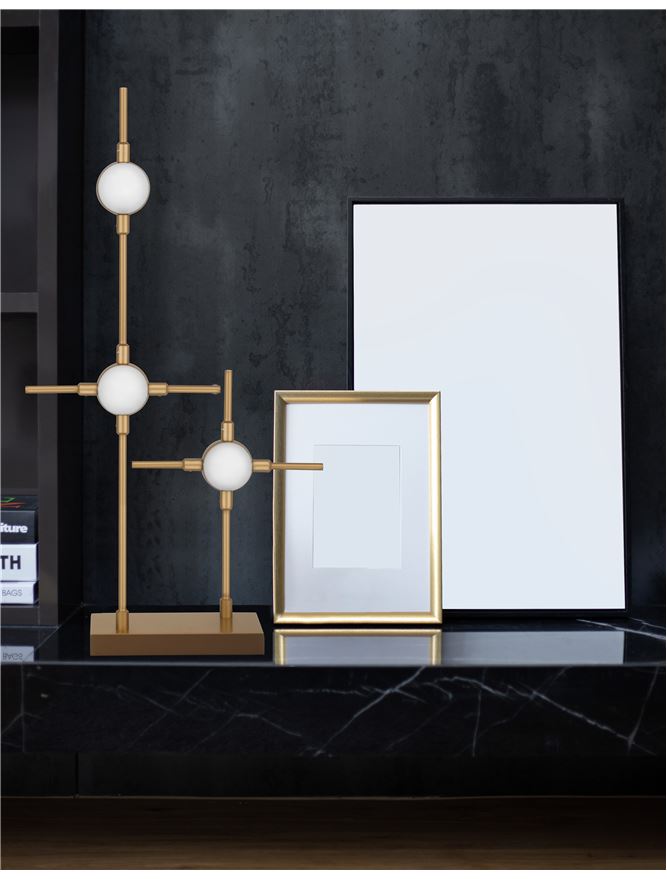 ATO Gold Metal & Acrylic 3 Lamp Molecule Table Light - ID 10082