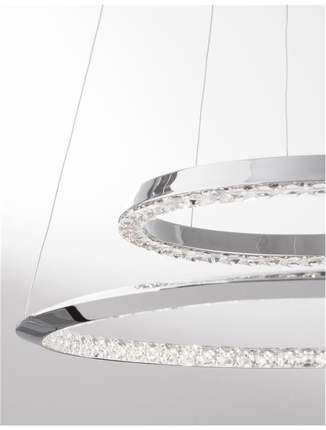 NET Chrome Aluminium & Crystal Adjustable Twin Ring Dimmable Pendant Small - ID 10469