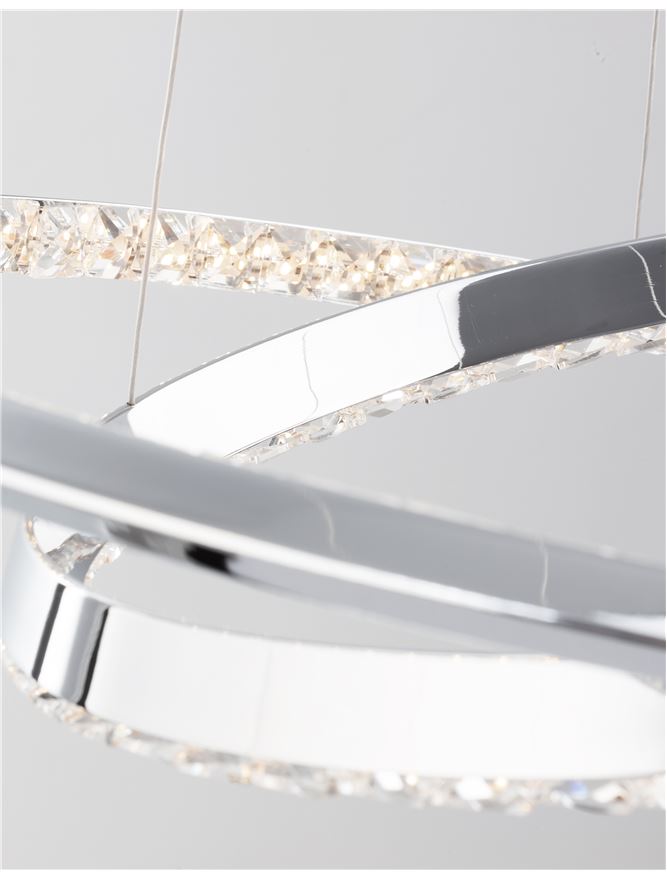 NET Chrome Aluminium & Crystal Adjustable Twin Ring Dimmable Pendant Small - ID 10469