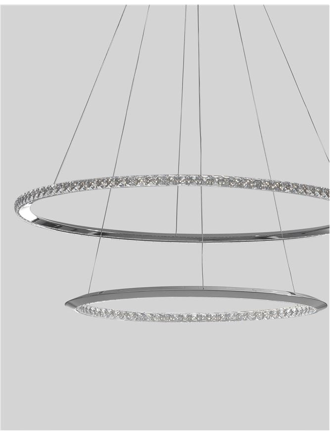 NET Chrome Aluminium & Crystal Adjustable Twin Ring Dimmable Pendant Large - ID 10470