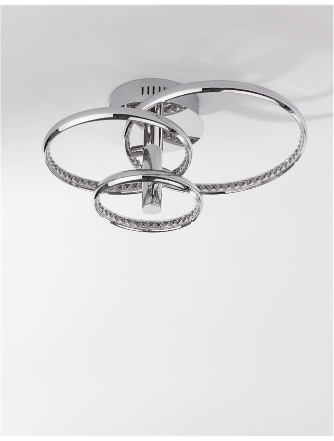 NET Chrome Aluminium & Crystal Three Ring Dimmable Semi-Flush Ceiling Light - ID 10472