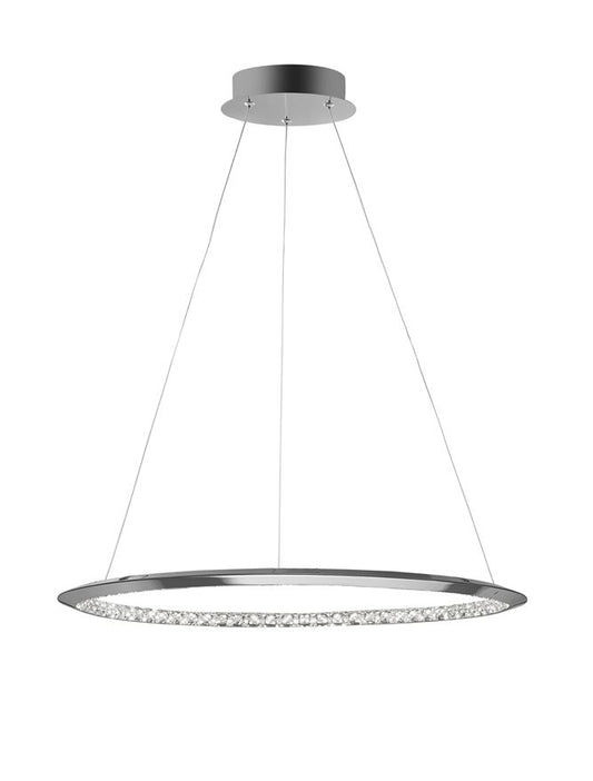 NET Chrome Aluminium & Crystal Adjustable Single Ring Dimmable Pendant Small - ID 10471
