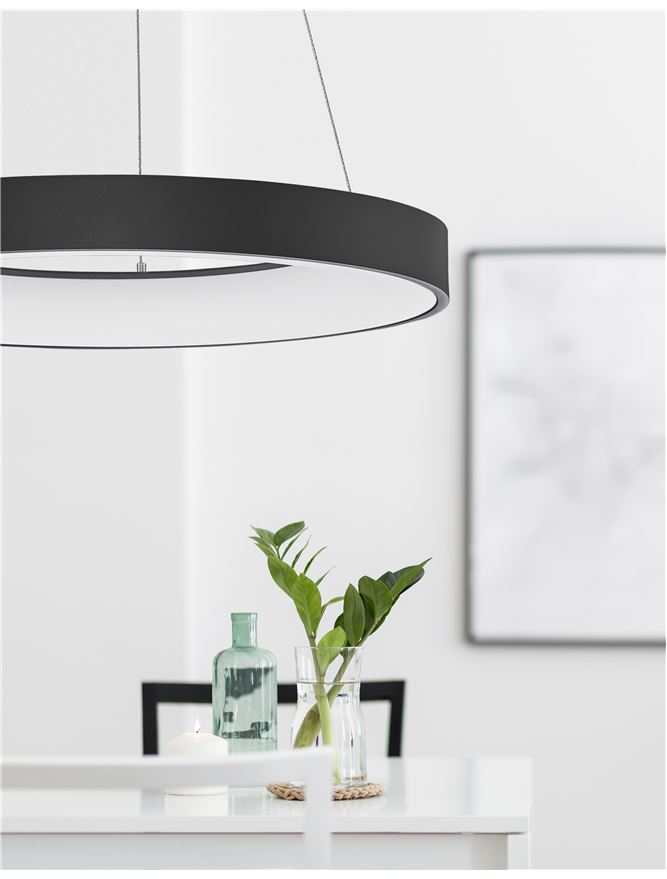 RAN Sandy Black Aluminium & Acrylic Dimmable Warm Light Ring Pendant Large - ID 10415