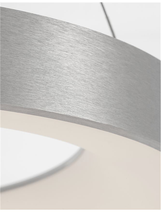 RAN Brushed Silver Aluminium & Acrylic Dimmable Warm Light Ring Pendant Large - ID 10421