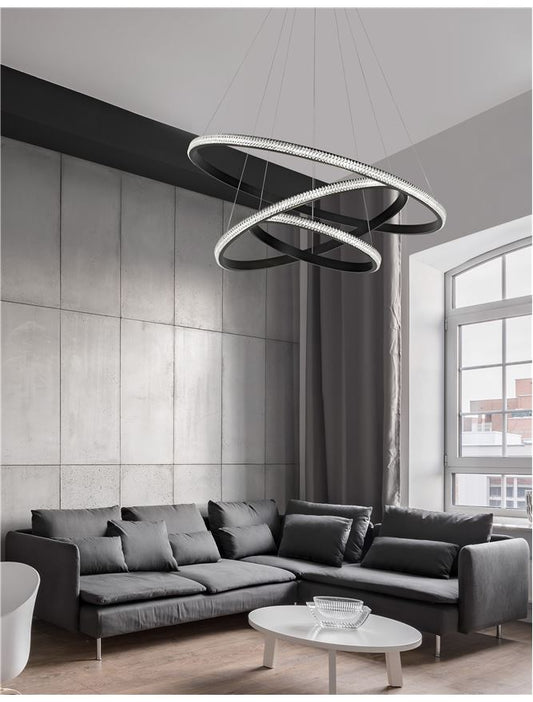 NAG Dimmable Triple Ring Pendant Light Sandy Black Aluminium & Acrylic - ID 9993