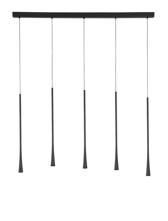 GOC Black Metal & Fabric Wire Flute 5 Lamp Linear Bar Pendant - ID 9963