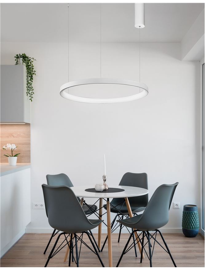 PER Dimmable Sandy White Aluminium & Acrylic Thin Ring Pendant Small - ID 10216