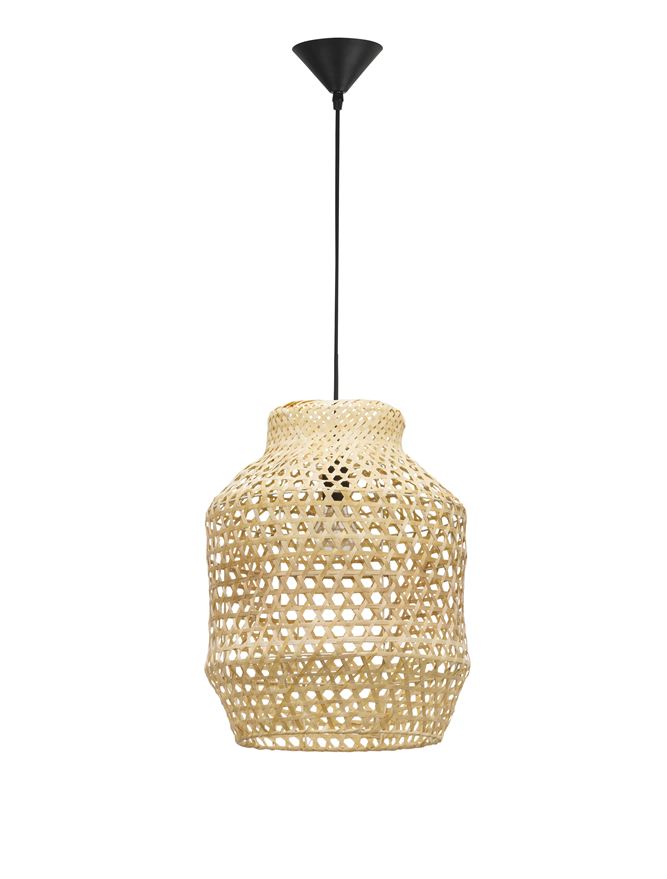 MIA Natural Ratan With Black Fabric Cable & Base Single Pendant - ID 10445
