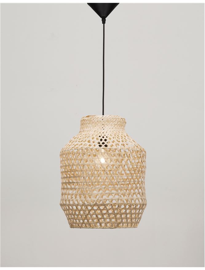MIA Natural Ratan With Black Fabric Cable & Base Single Pendant - ID 10445