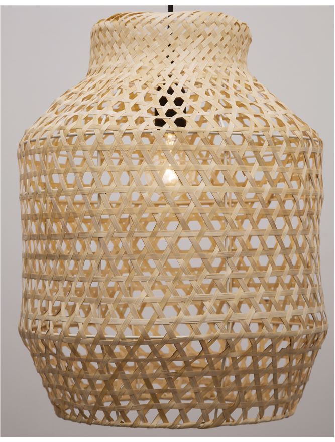 MIA Natural Ratan With Black Fabric Cable & Base Single Pendant - ID 10445