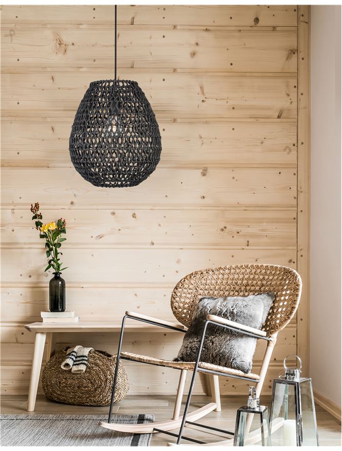 GRI Black Paper With Black Fabric Cable & Base Single Pendant - ID 10444