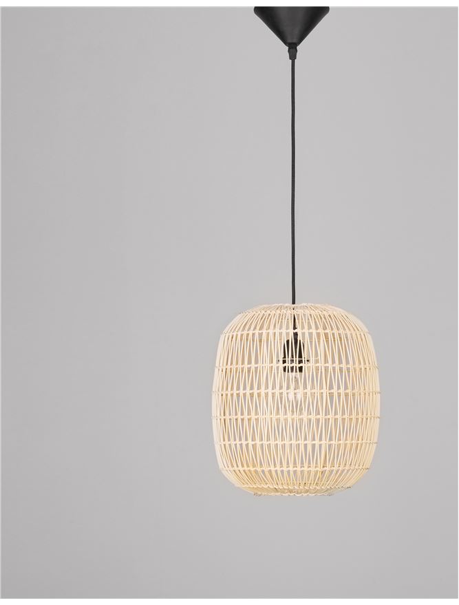 MEL Natural Ratan With Black Fabric Cable & Base Single Pendant - ID 10446