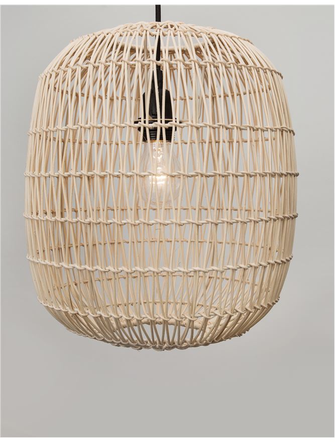 MEL Natural Ratan With Black Fabric Cable & Base Single Pendant - ID 10446
