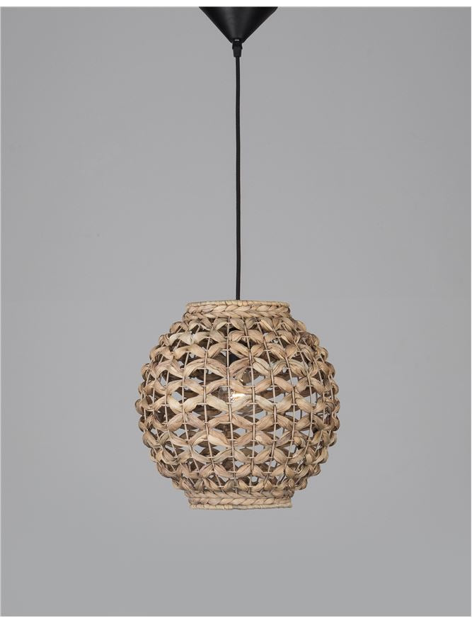 GRI Dried Water Hyacinth With Black Fabric Cable & Base Single Pendant - ID 10443