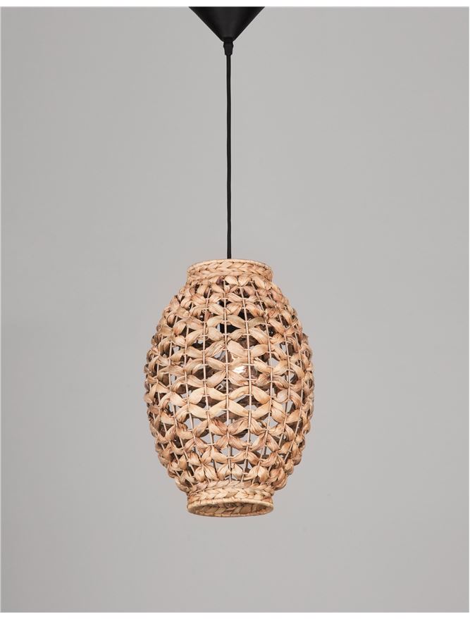 GRI Dried Water Hyacinth With Black Fabric Cable & Base Single Pendant - ID 10442