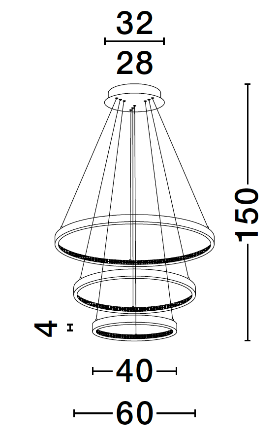 PRE Dimmable Gold & Acrylic Tripple Ring Pendant - ID 10064