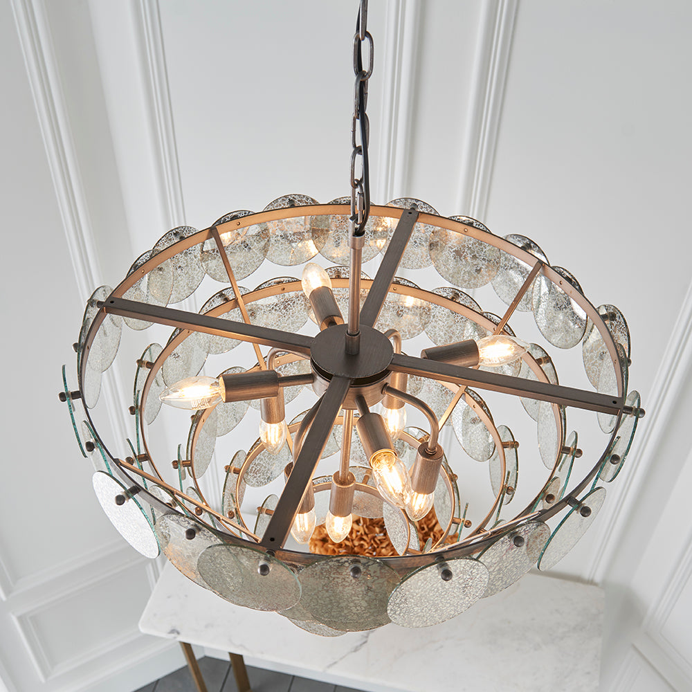 Tiered Chandelier with Mercury Effect Glass & Antique Silver Finish Metalwork - ID 11124