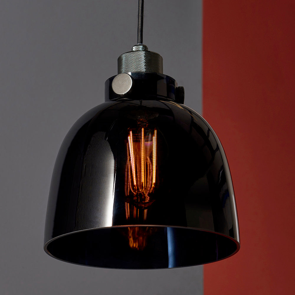 Black Chrome & Black Tinted Glass Single Pendant - ID 11001