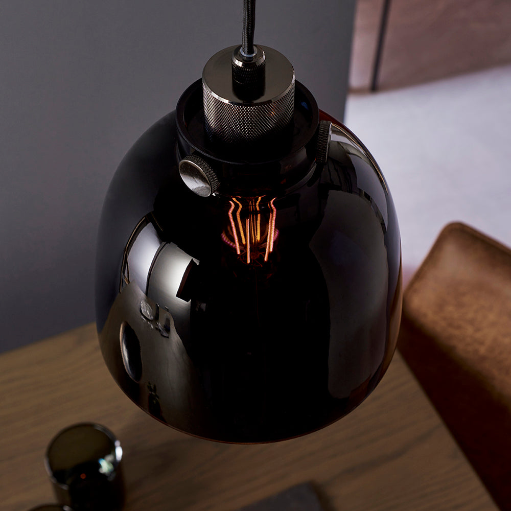 Black Chrome & Black Tinted Glass Single Pendant - ID 11001