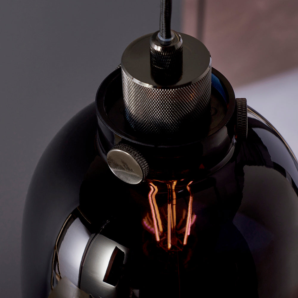 Black Chrome & Black Tinted Glass Single Pendant - ID 11001