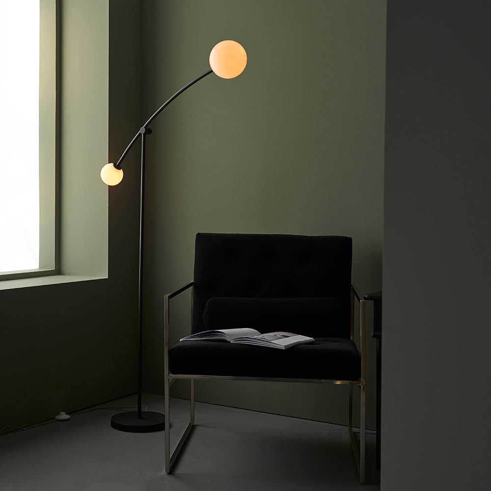 Textured Matt Black Adjustable Two Lamp Floor Lamp - ID 11058
