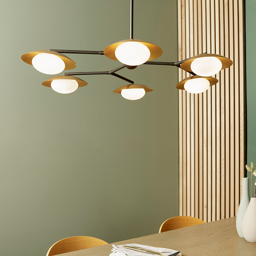 Opal Pebble Six Lamp Semi-Flush Adjustable Ceiling Light - ID 11014