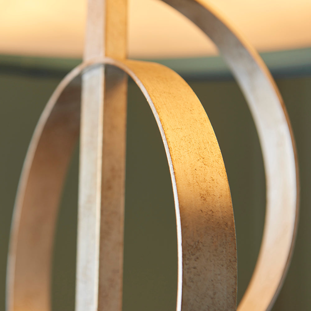 Hoop Detail Large Five Light Pendant In Silver Leaf With Teal Satin Fabric - ID 11175