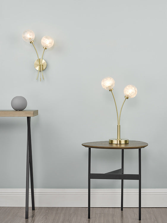 AVA Satin Brass & Ornate Frosted Glass Table Lamp - ID 11200