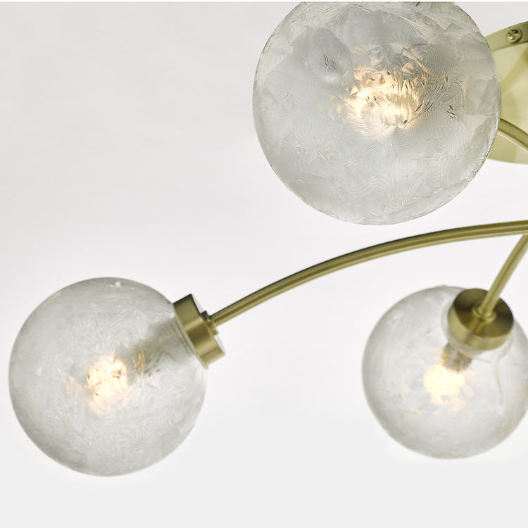 AVA Satin Brass & Ornate Frosted Glass Six Lamp Semi-Flush Ceiling Light - ID 10826