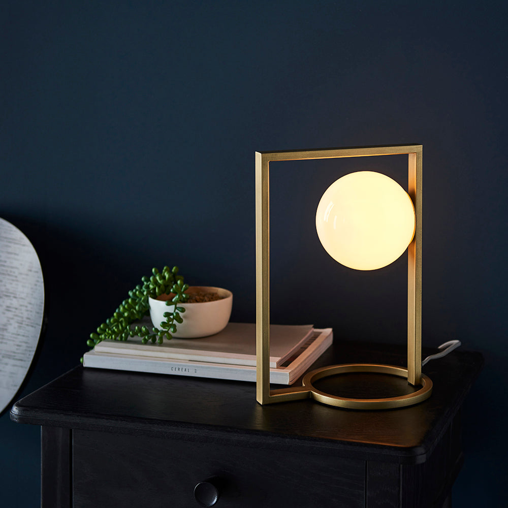 Geometric Brushed Gold & Opal Glass Table Lamp - ID 11115