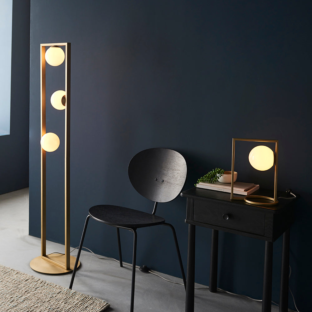 Geometric Brushed Gold & Opal Glass Table Lamp - ID 11115