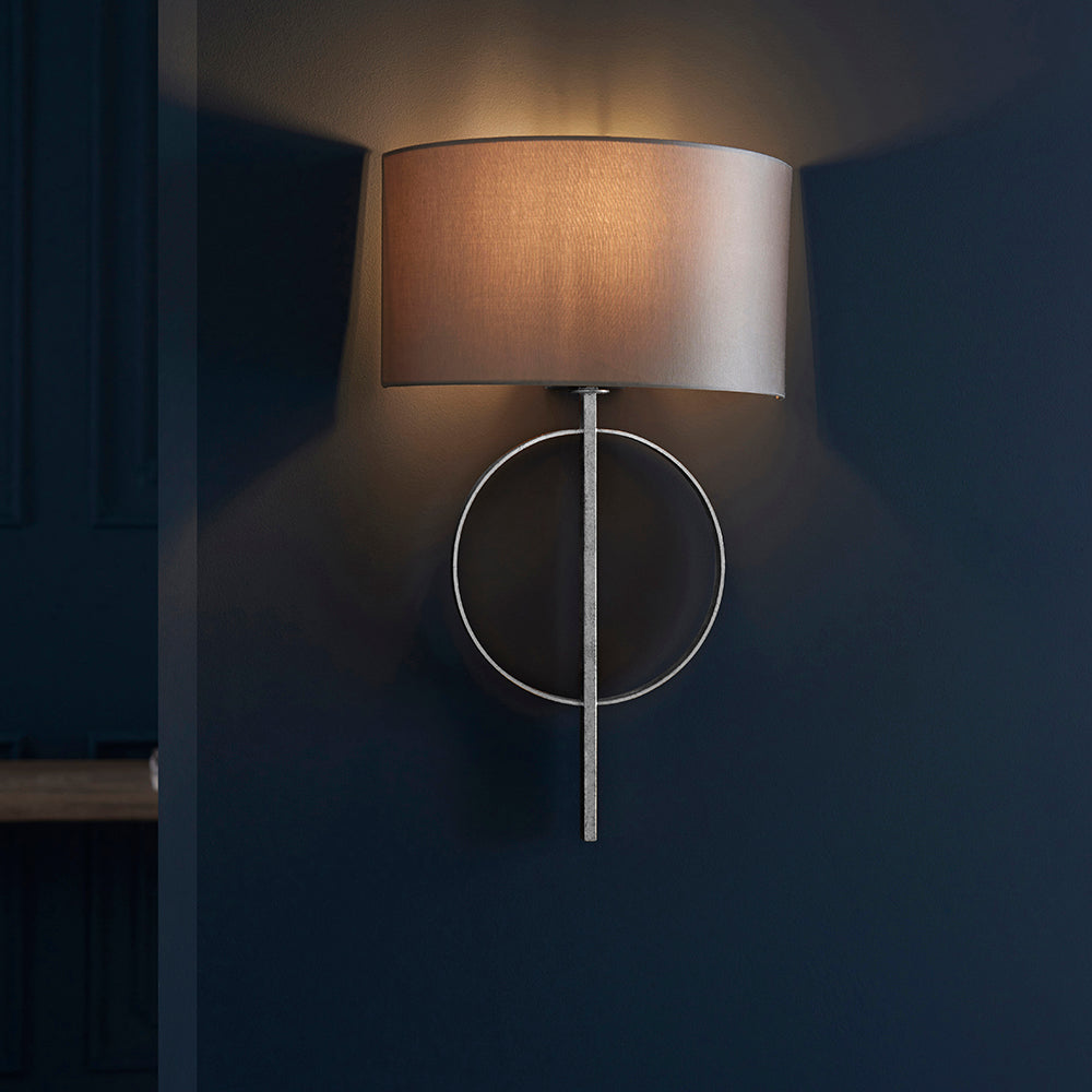 Hoop Detail Wall Light In Silver Leaf With Mink Satin Fabric - ID 11174