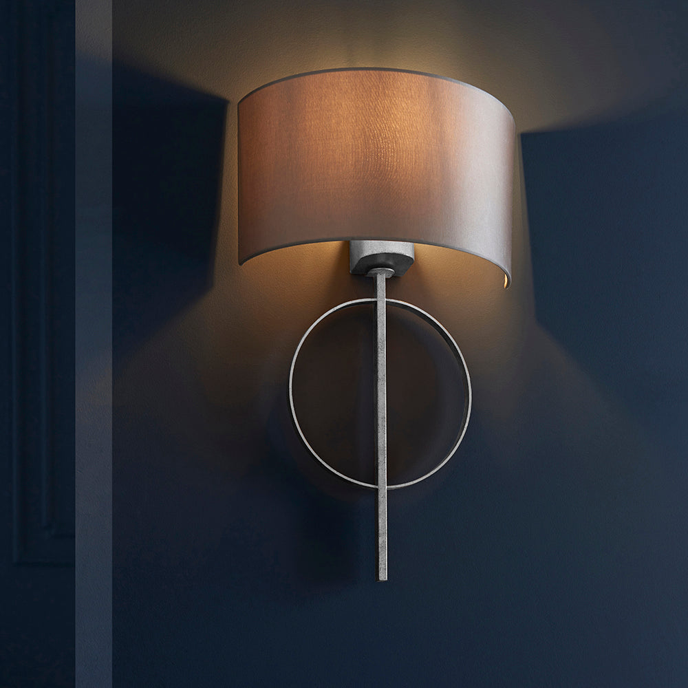 Hoop Detail Wall Light In Silver Leaf With Mink Satin Fabric - ID 11174