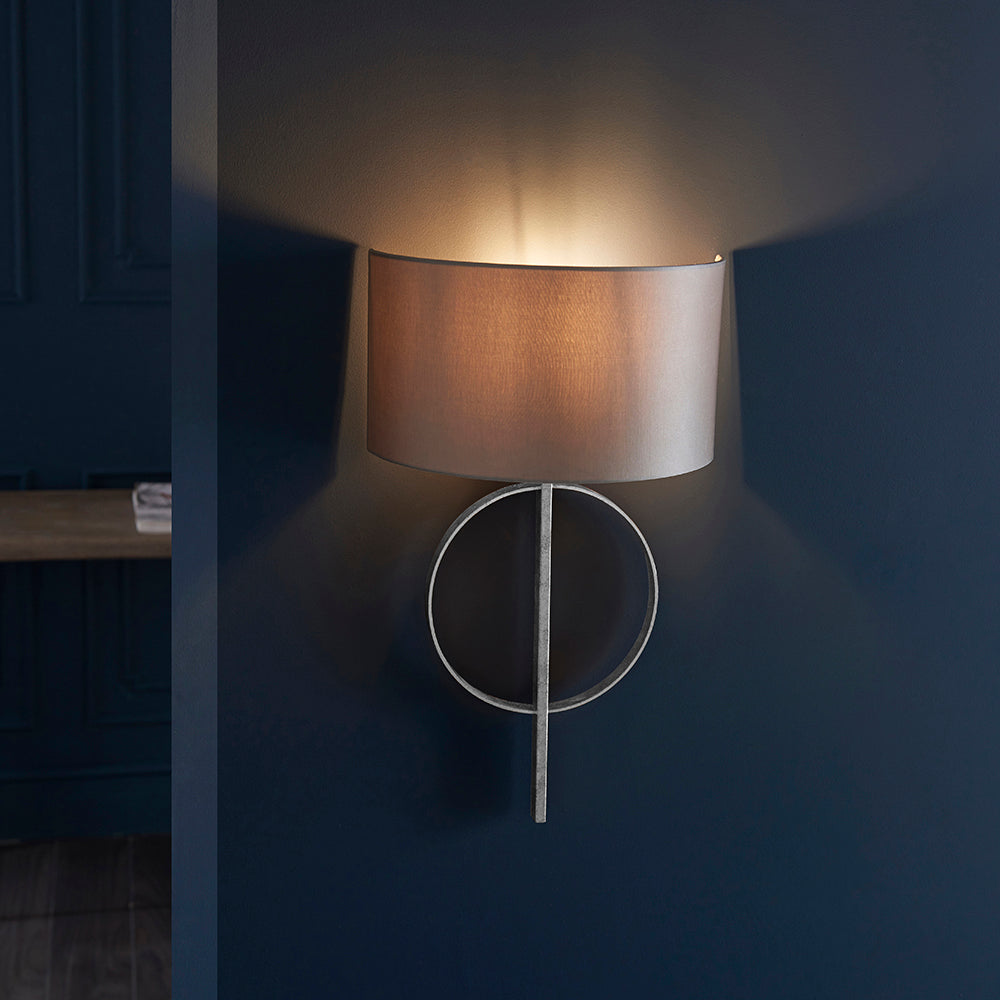 Hoop Detail Wall Light In Silver Leaf With Mink Satin Fabric - ID 11174