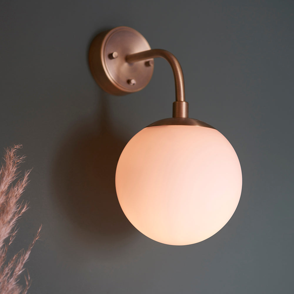 Opal Glass & Matt Antique Brass Switched Wall Light - ID 11050